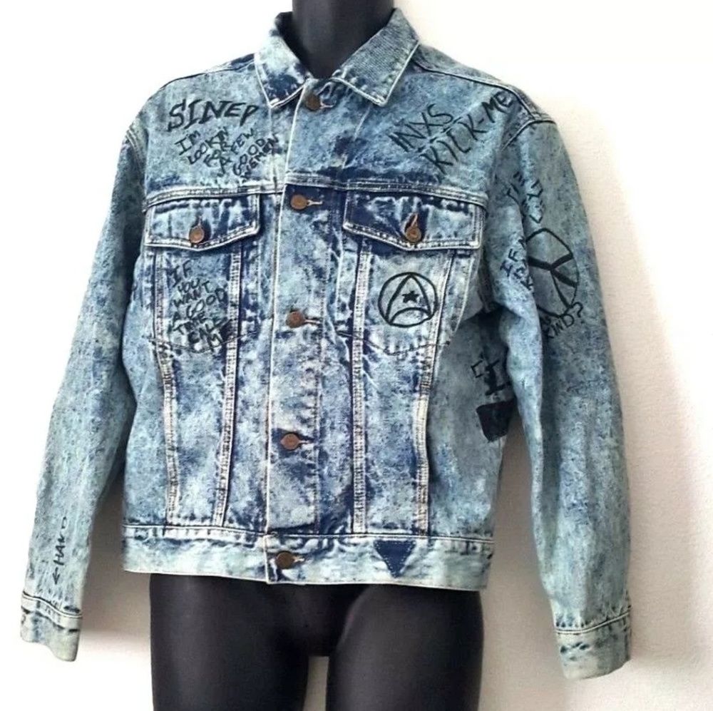 Vtg Guess Jean Jacket Denim Personalized Writing
